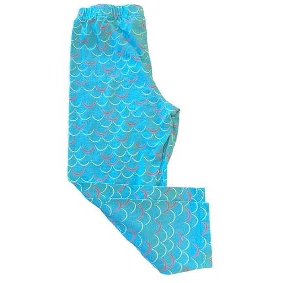 Girls casual pull-up light blue mermaid scale pants leggings cotton blend 24 M - Picture 4 of 9